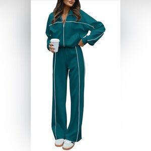 Green Track Jacket with White Piping